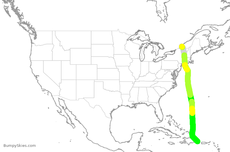 Turbulence forecast map for WJA2902, YUL to DPC