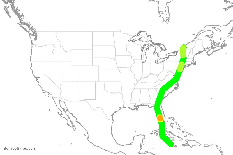 Turbulence forecast map for WJA2914, YUL to MBJ
