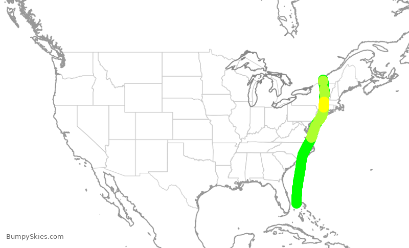 Turbulence forecast map for WJA2953, FPO to YUL