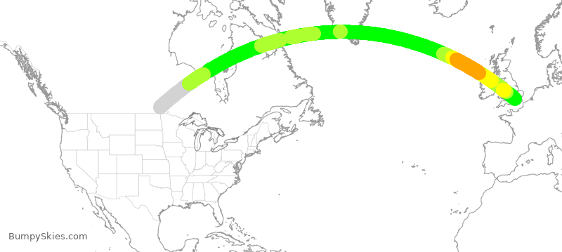 Turbulence forecast map for WJA2, YWG to LHR