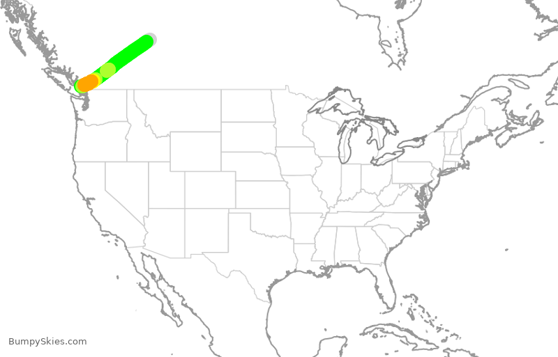 Turbulence forecast map for WJA301, YEG to YVR