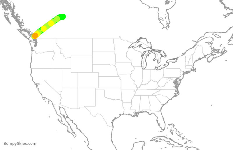 Turbulence forecast map for WJA302, YVR to YEG