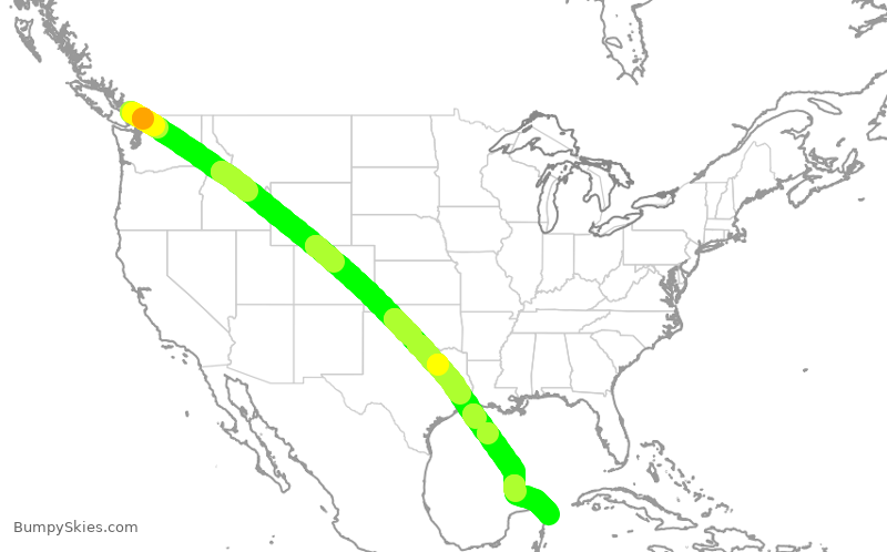Turbulence forecast map for WJA3030, YVR to CUN