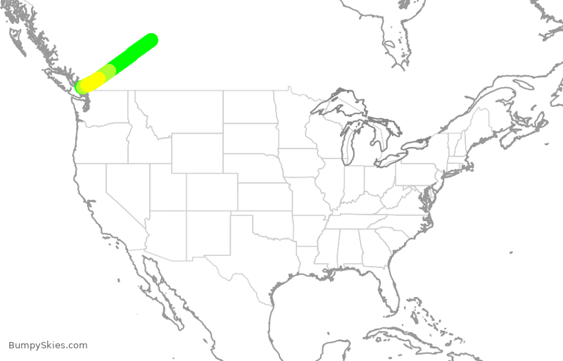 Turbulence forecast map for WJA303, YEG to YVR