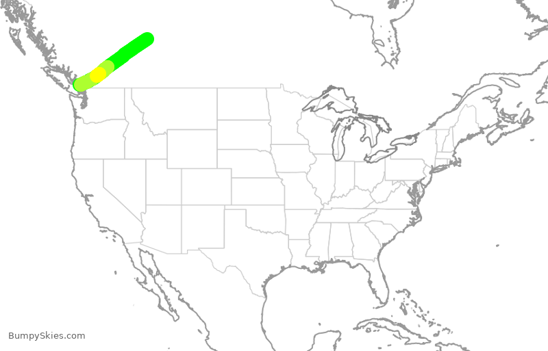 Turbulence forecast map for WJA305, YEG to YVR