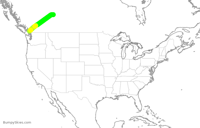 Turbulence forecast map for WJA308, YVR to YEG