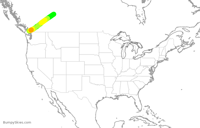 Turbulence forecast map for WJA311, YEG to YVR
