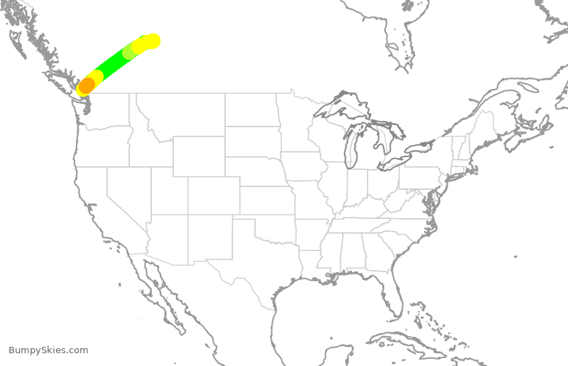 Turbulence forecast map for WJA318, YVR to YEG