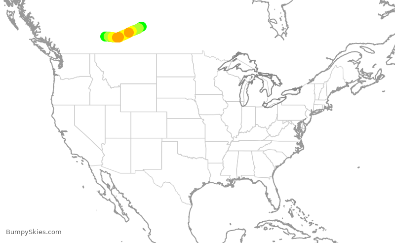 Turbulence forecast map for WJA342, YYC to YXE