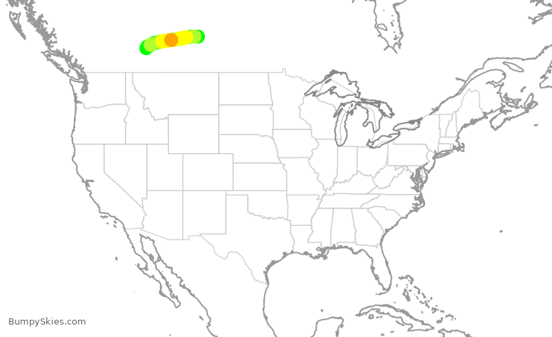 Turbulence forecast map for WJA347, YXE to YYC