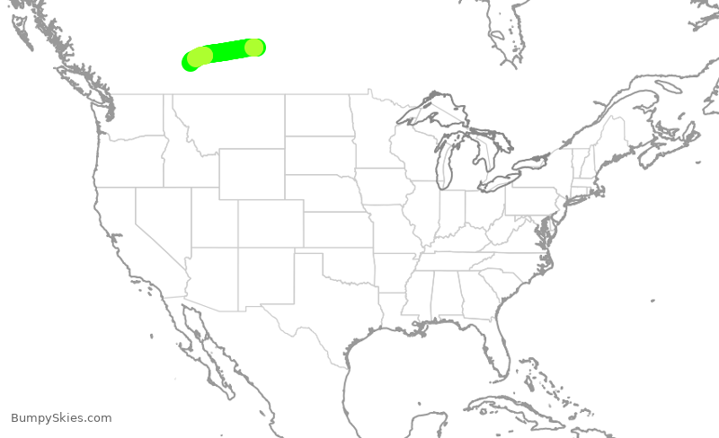 Turbulence forecast map for WJA349, YXE to YYC
