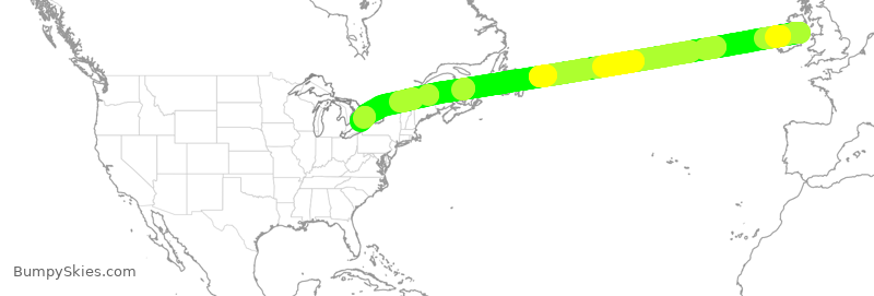 Turbulence forecast map for WJA35, DUB to YYZ