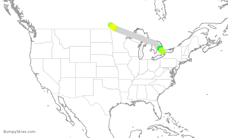 Turbulence forecast map for WJA378, YWG to YYZ
