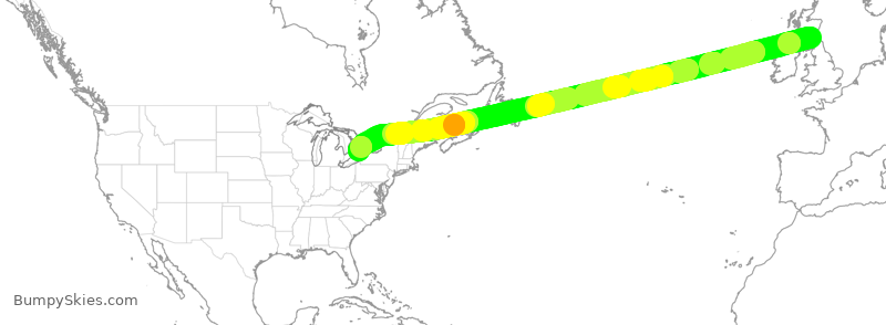 Turbulence forecast map for WJA37, EDI to YYZ