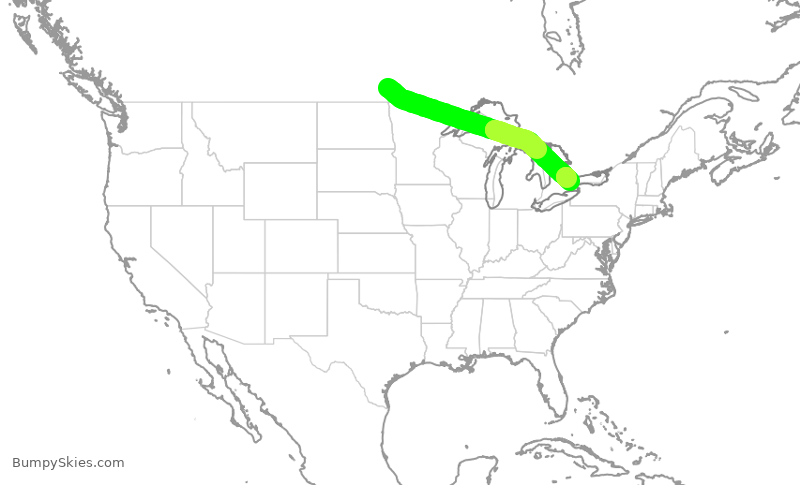 Turbulence forecast map for WJA380, YWG to YYZ