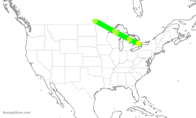 Turbulence forecast map for WJA381, YYZ to YWG