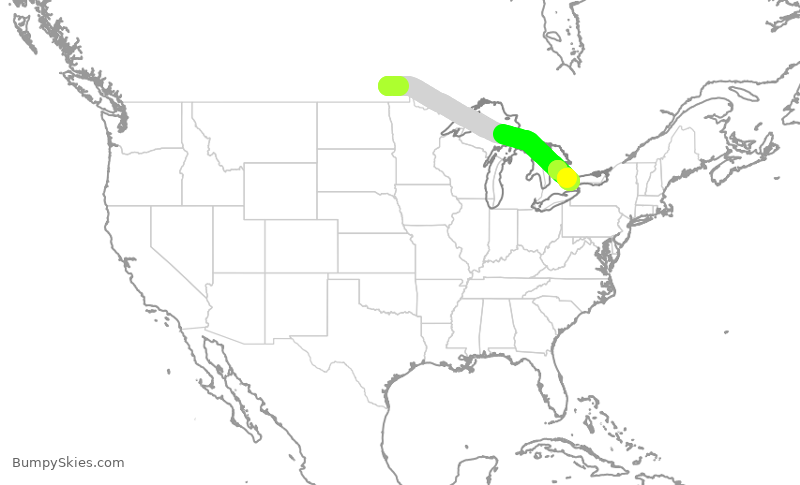 Turbulence forecast map for WJA382, YWG to YYZ