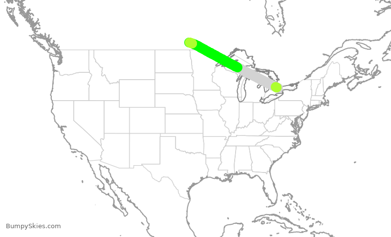 Turbulence forecast map for WJA383, YYZ to YWG