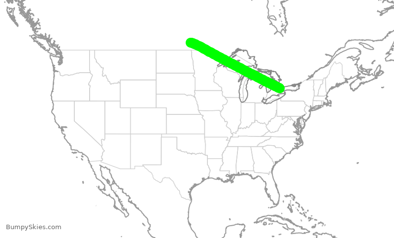 Turbulence forecast map for WJA387, YYZ to YWG