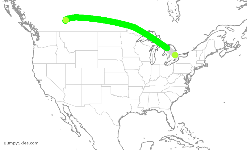 Turbulence forecast map for WJA3900, YYZ to YYC