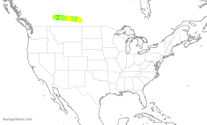 Turbulence forecast map for WJA392, YYC to YQR