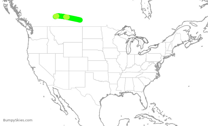 Turbulence forecast map for WJA399, YQR to YYC