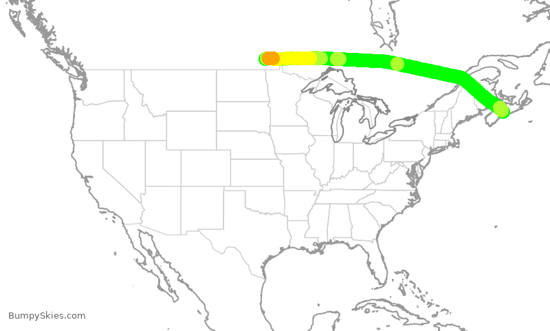 Turbulence forecast map for WJA4100, YWG to YHZ