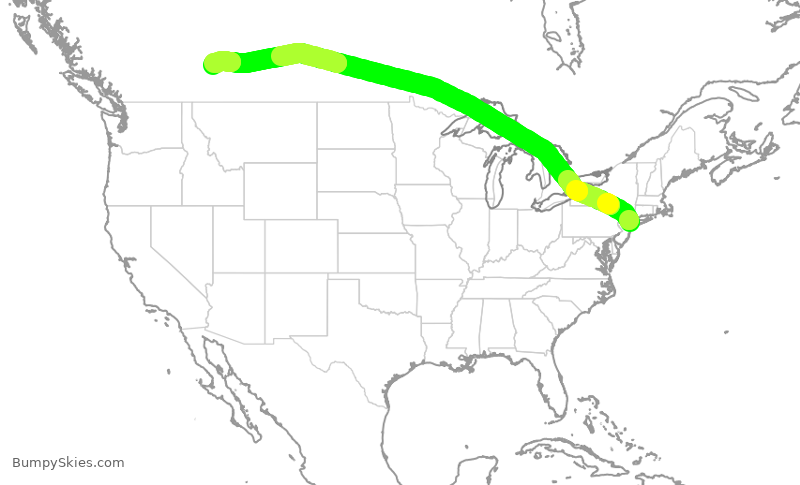Turbulence forecast map for WJA4100, JFK to YYC