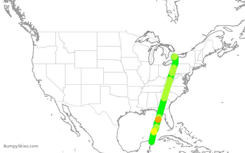 Turbulence forecast map for WJA4102, CUN to YYZ