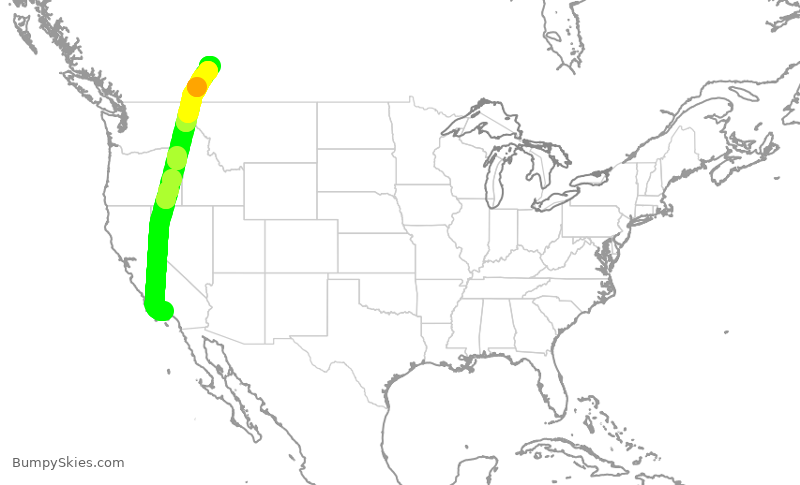 Turbulence forecast map for WJA4105, LAX to YYC