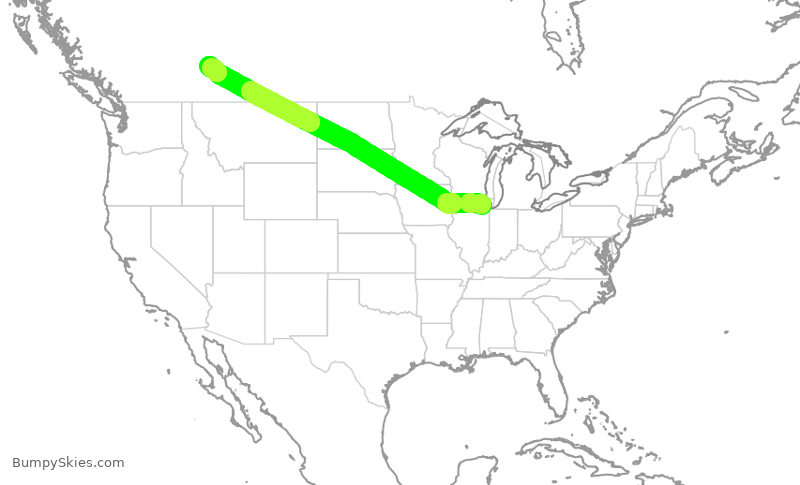 Turbulence forecast map for WJA4105, ORD to YYC