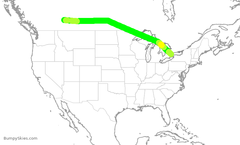 Turbulence forecast map for WJA4109, YYC to YYZ