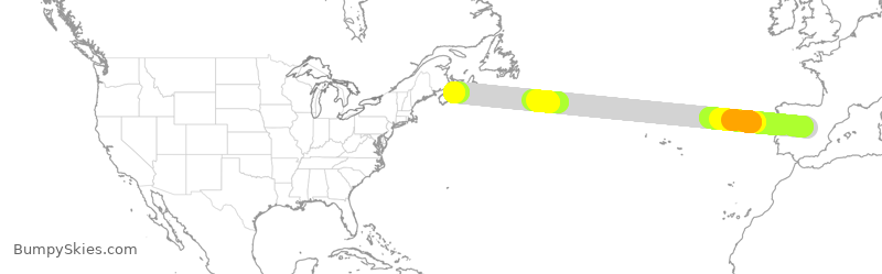 Turbulence forecast map for WJA4115, MAD to YHZ