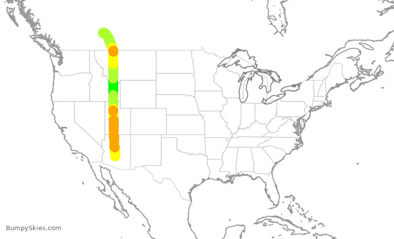 Turbulence forecast map for WJA4117, PHX to YYC