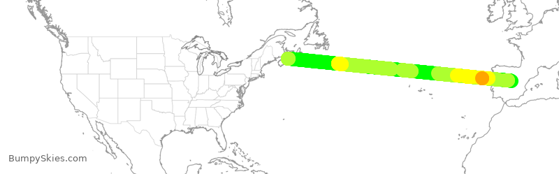 Turbulence forecast map for WJA4117, MAD to YHZ