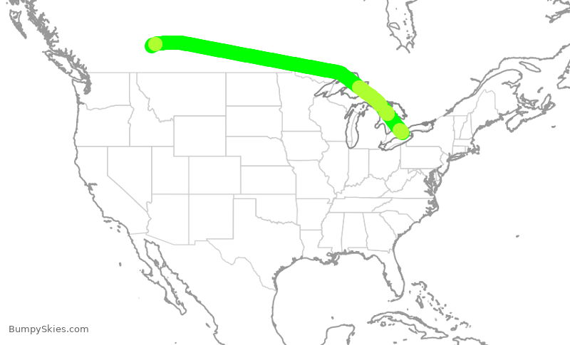 Turbulence forecast map for WJA4125, YHM to YYC