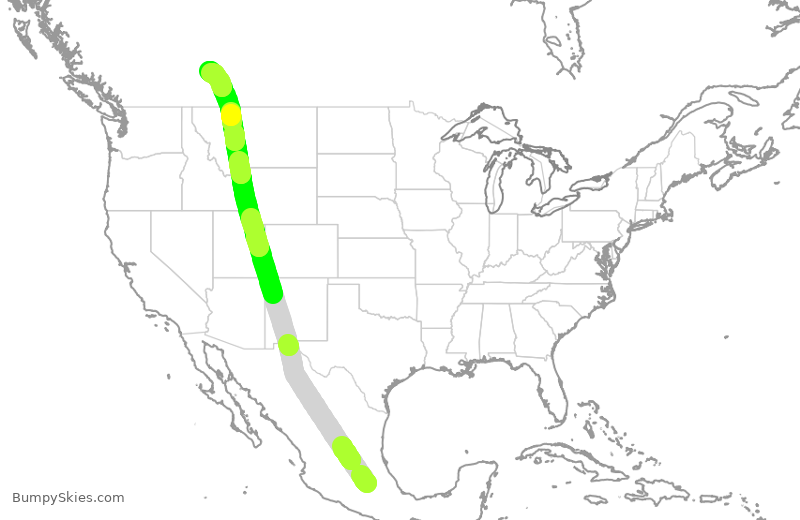 Turbulence forecast map for WJA4129, MEX to YYC