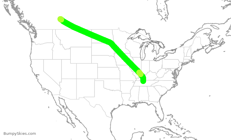 Turbulence forecast map for WJA4132, BNA to YYC