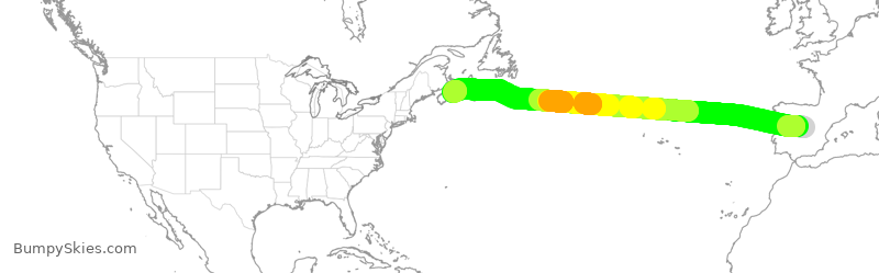 Turbulence forecast map for WJA4135, MAD to YHZ
