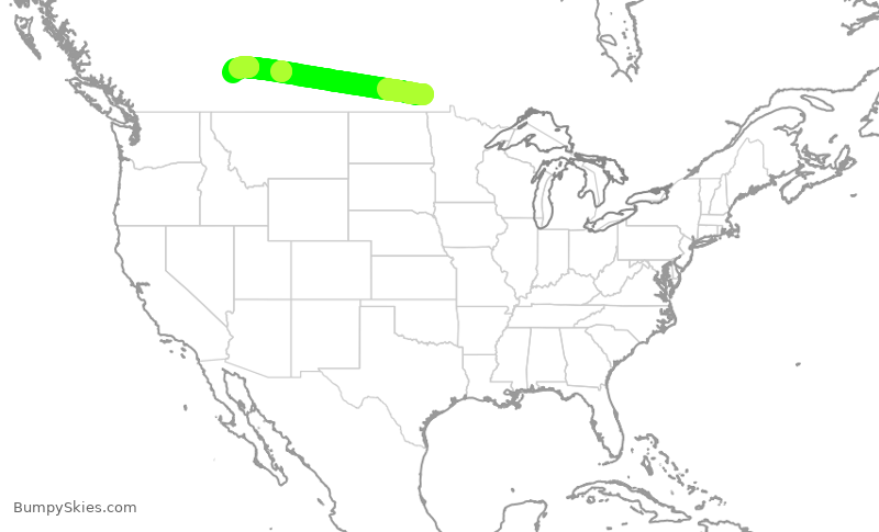 Turbulence forecast map for WJA4151, YWG to YYC