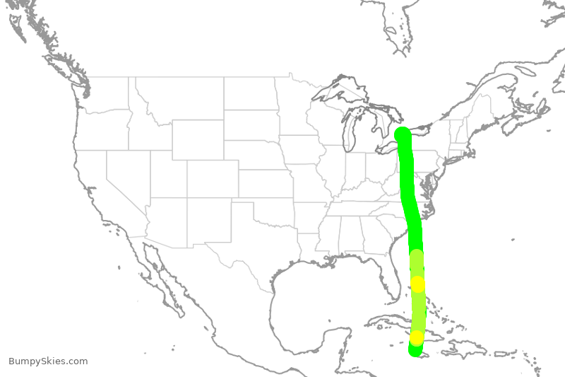 Turbulence forecast map for WJA4163, MBJ to YYZ
