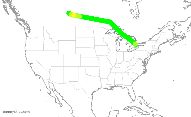 Turbulence forecast map for WJA4171, YYZ to YXE