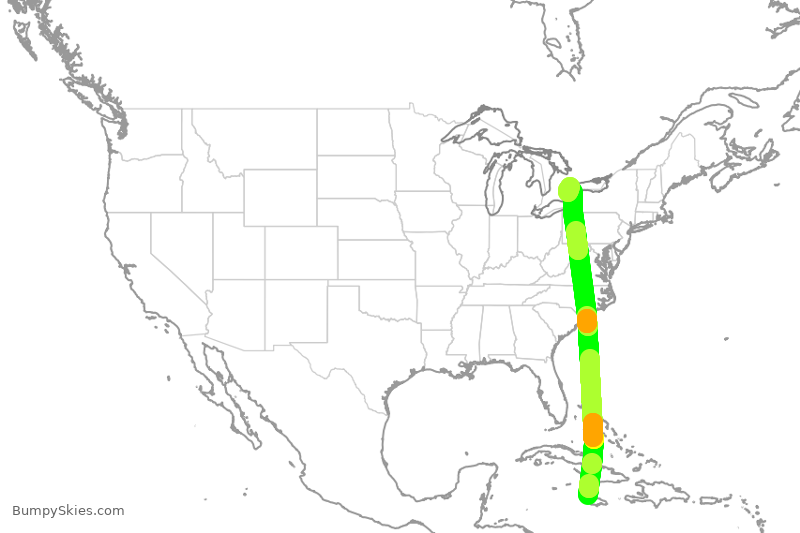 Turbulence forecast map for WJA4177, MBJ to YYZ