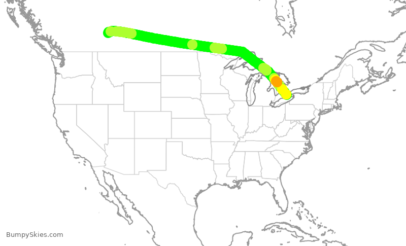 Turbulence forecast map for WJA4195, YHM to YYC