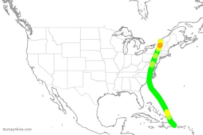 Turbulence forecast map for WJA4200, PUJ to YUL
