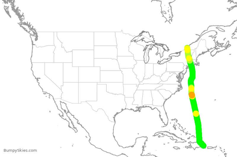 Turbulence forecast map for WJA4201, PUJ to YUL
