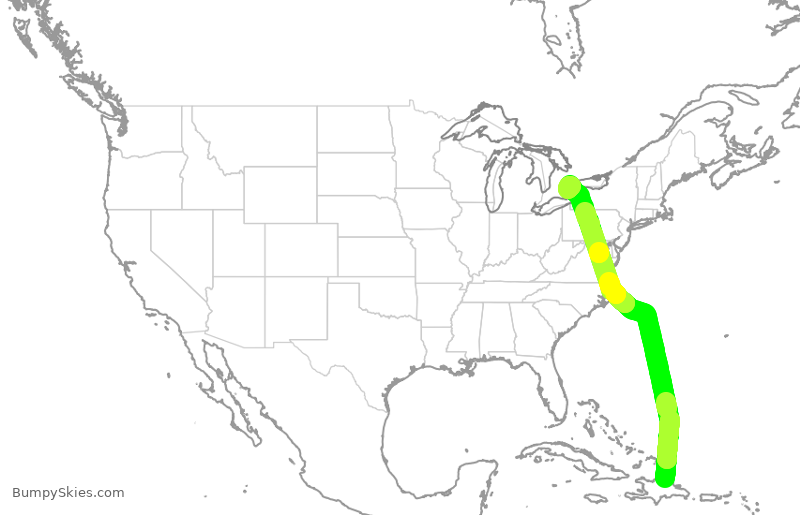 Turbulence forecast map for WJA4201, POP to YYZ
