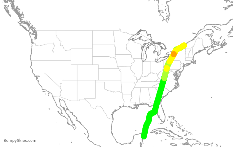 Turbulence forecast map for WJA4213, MCZ to YUL