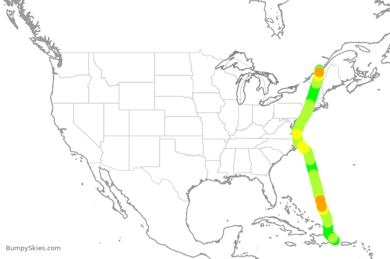 Turbulence forecast map for WJA4241, PUJ to YQB