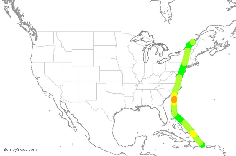 Turbulence forecast map for WJA4242, YQB to PUJ